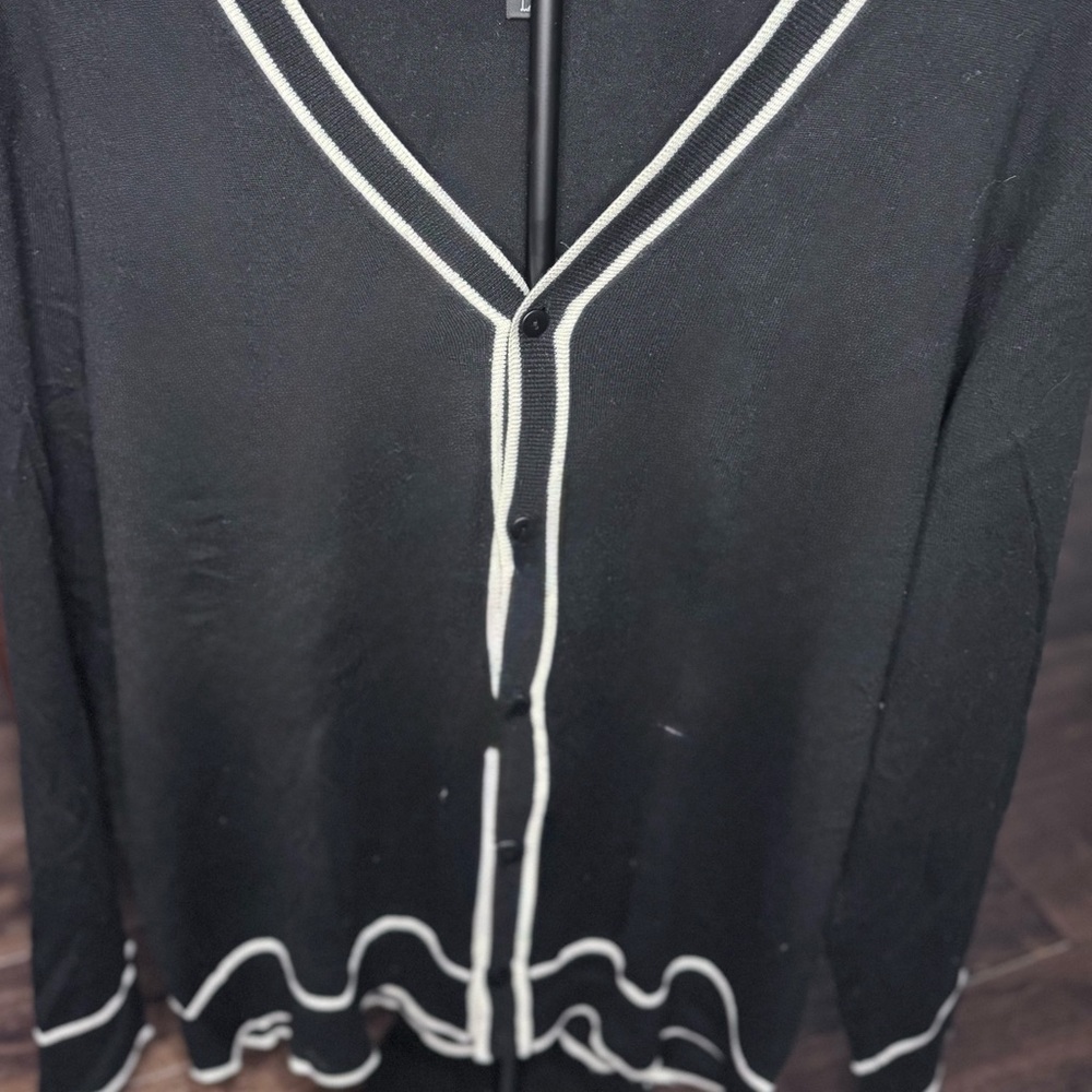 Jacob Holston Silk/Cashmere Black Cardigan with White Trim